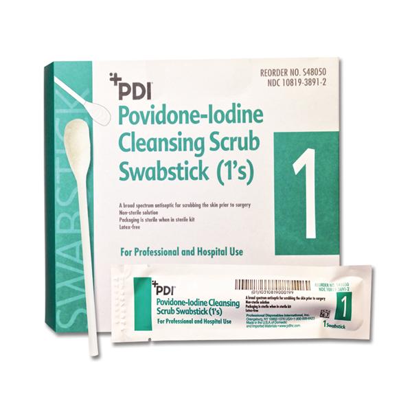 Swabstick Cleansing Scrub PVP Iodine 7.5% 1\u0027s 50/Box 10 BX/CA